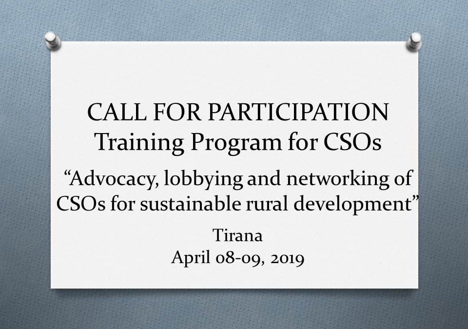 CALL for participation: Training Program for CSOs “Advocacy, lobbying and networking of CSOs for sustainable rural development”