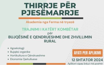 THIRRJE PËR PJESËMARRJE “TRAJNIM I KATËRT KOMBËTAR MBI BUJQËSINË E QËNDRUESHME DHE ZHVILLIMIN RURAL”