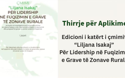 Thirrje për Aplikime: Edicioni i katërt i çmimit “Liljana Isakaj” – Për Lidership në Fuqizimin e Grave të Zonave Rurale